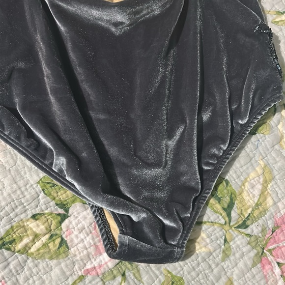 Ilógea leotard body suit gray/ silver long sleeve mesh appliquéd sz l custom - Picture 4 of 8